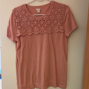 J Crew womens shirt dusty pink with floral crochet top